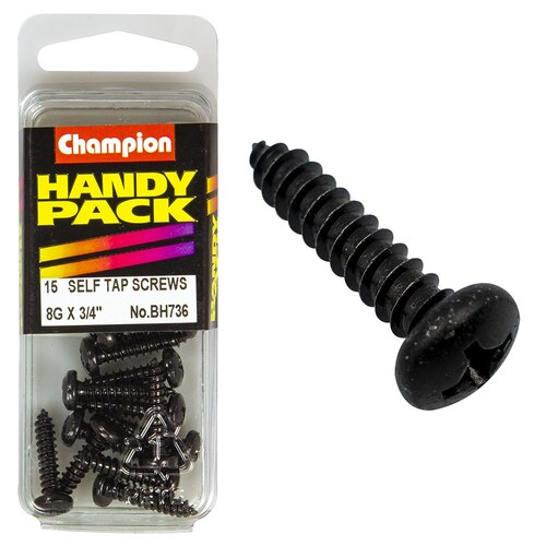 Champion Fasteners Pack Of 15 8G X 19Mm Philips Pan Head Self Tapping Screws - Black, Zinc Plated 15PK BH736