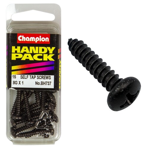 Champion Fasteners Pack Of 15 8G X 25Mm Philips Pan Head Self Tapping Screws - Black, Zinc Plated 15PK BH737