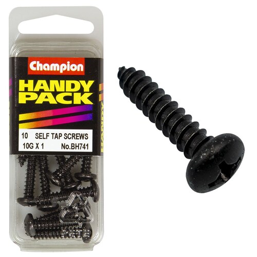 Champion Fasteners Pack Of 5 10G X 25Mm Philips Pan Head Self Tapping Screws - Black, Zinc Plated 5PK BH741