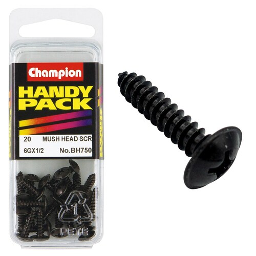 Champion Fasteners Pack Of 5 6G X 13Mm Mushroom Head Self Tapping Screws - Black, Zinc Plated 5PK BH750