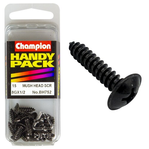 Champion Fasteners Pack Of 15 8G X 13Mm Mushroom Head Self Tapping Screws - Black, Zinc Plated 15PK BH752