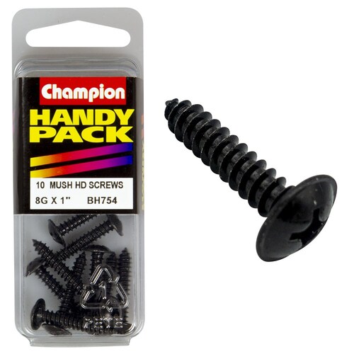 Champion Fasteners Pack Of 5 Mushroom Head Self Tapping Screws - Black, Zinc Plated (8G X 25Mm) 5PK BH754