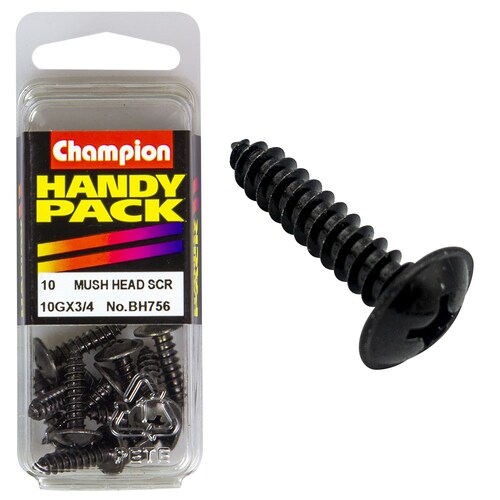 Champion Fasteners Pack Of 5 10G X 19Mm Mushroom Head Self Tapping Screws - Black, Zinc Plated 5PK BH756