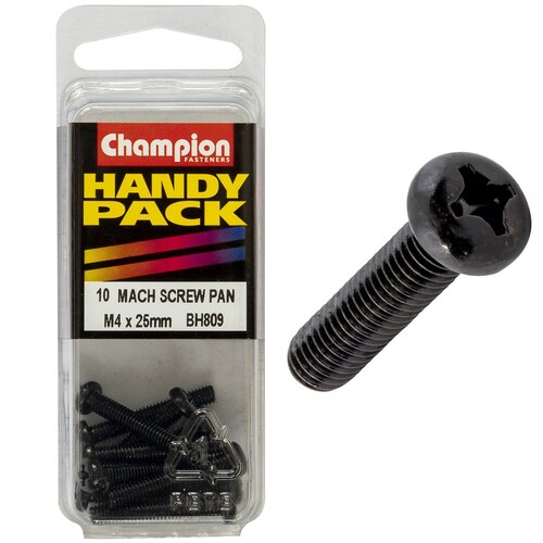 Champion Fasteners Pack Of 5 Black Zinc Plated Machine Screws - M4 X 25MM BH809