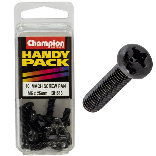 Champion Fasteners Pack Of 5 Black Zinc Plated Machine Screws - 5Pk M5 X 25MM BH813