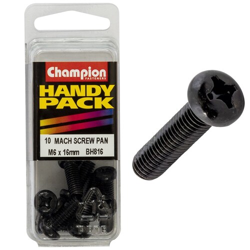 Champion Fasteners Pack Of 5 Black Zinc Plated Machine Screws - 5Pk M6 X 16MM BH816