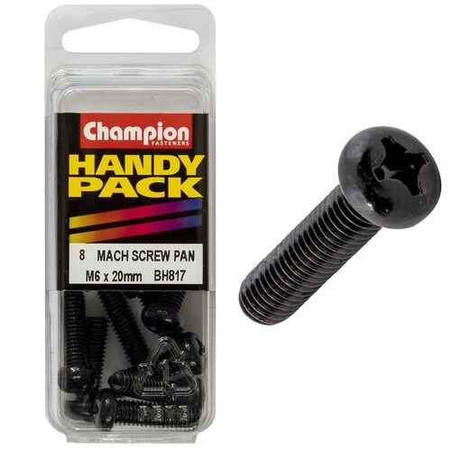Champion Fasteners Pack Of 4 Black Zinc Plated Machine Screws - M6 X 20MM BH817