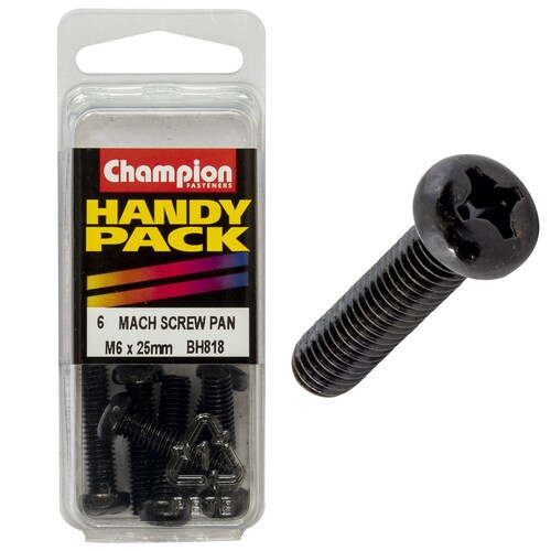 Champion Fasteners Pack Of 3 Black Zinc Plated Machine Screws - M6 X 25MM BH818