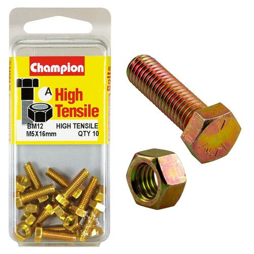 Champion Fasteners Pack Of 5 High Tensile Grade 8.8 Zinc Plated Hex Set Screws And Nuts - M5 X 16mm BM12