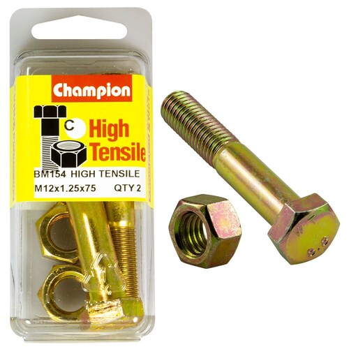Champion Fasteners Pack Of 2 High Tensile Zinc Plated Hex Bolts And Nuts - M5 x 0.8mm BM154