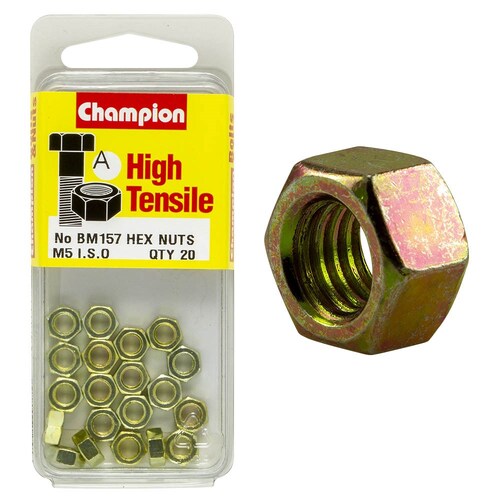 Champion Fasteners Pack Of 5 M5 X 0.8Mm High Tensile Class 8 Zinc Plated Plain Hex Nuts 5PK BM157