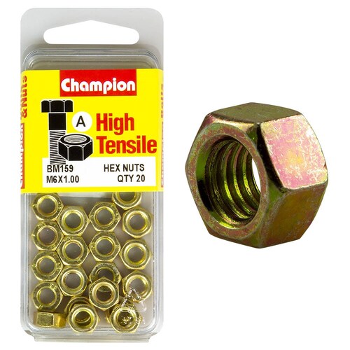 Champion Fasteners Pack Of 5 M6 X 1.00Mm High Tensile Class 8 Zinc Plated Plain Hex Nuts 5PK BM159