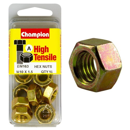 Champion Fasteners Pack Of 5 M10 X 1.5Mm High Tensile Zinc Plated Hex Nuts 5PK BM163