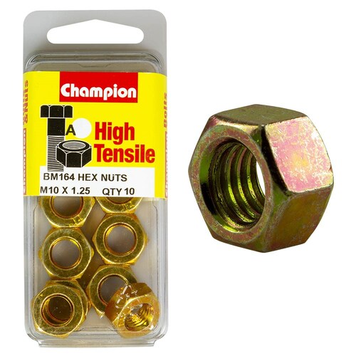 Champion Fasteners Pack Of 5 M10 X 1.25Mm High Tensile Zinc Plated Hex Nuts 5PK BM164