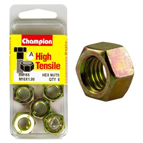 Champion Fasteners Pack Of 5 M10 X 1.00Mm High Tensile Class 8 Zinc Plated Plain Hex Nuts 5PK BM165