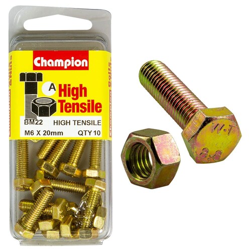 Champion Fasteners Pack Of 5 M6 X 20Mm High Tensile Grade 8.8 Zinc Plated Hex Set Screws And Nuts 5PK BM22
