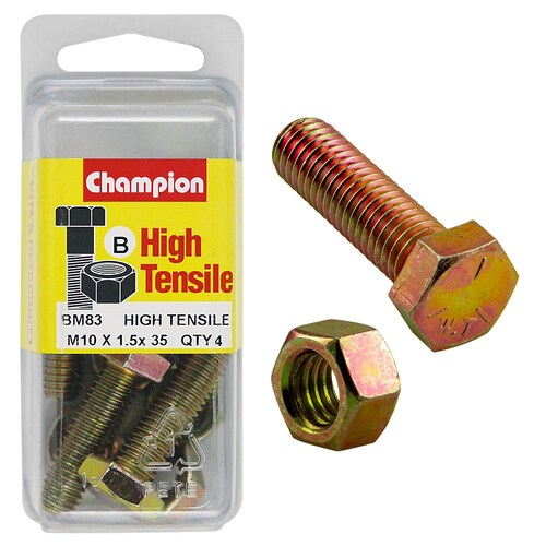 Champion Fasteners Pack Of 4 High Tensile Grade 8.8 Zinc Plated Hex Set Screws And Nuts M10 X 35MM BM83