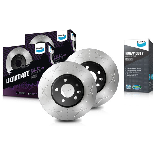 Bendix Rear Bendix Ultimate Slotted Brake Rotors & Heavy Duty Brake Pads BR9608-DB1936HD RDA7956