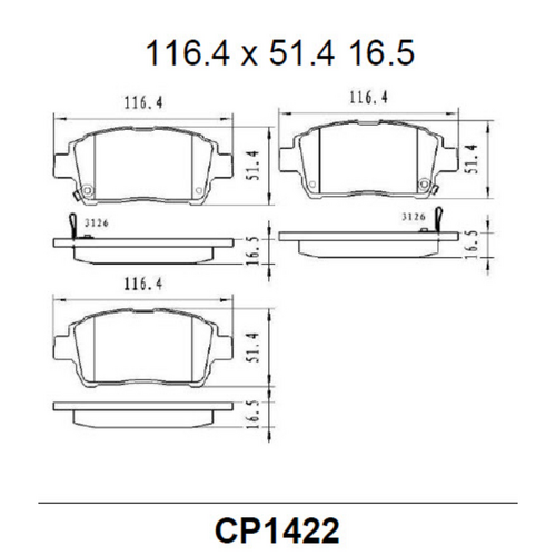 Premier Front Ceramic Brake Pads CP1422 (DB1422) suits COROLLA ZZE122 1.8L, PRIUS 1.5L 10/01 on