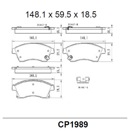 Premier Front Ceramic Brake Pads CP1989 DB1989 suits HOLDEN CRUZE 9/2009 ON