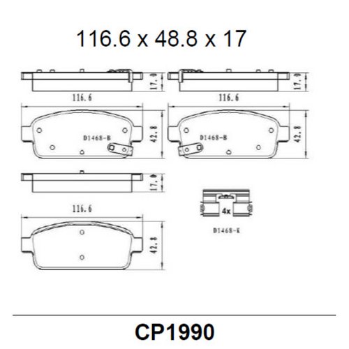 Premier Rear Ceramic Brake Pads CP1990 DB1990 suits HOLDEN CRUZE 9/09 ON