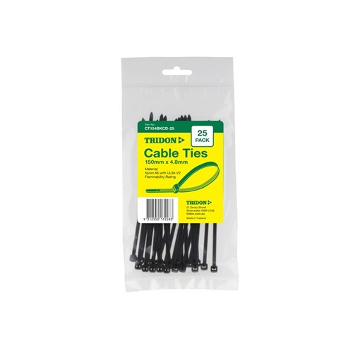 Tridon Cable Tie Black 150 X 4mm Pk25 CT154BKCD-25