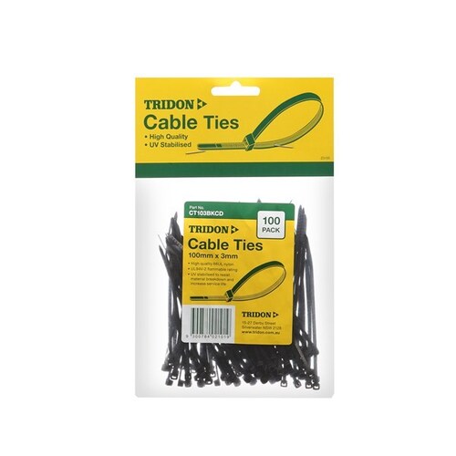 Tridon Cable Tie Black 150x4mm Pk100 Hang Card CT154BKCD