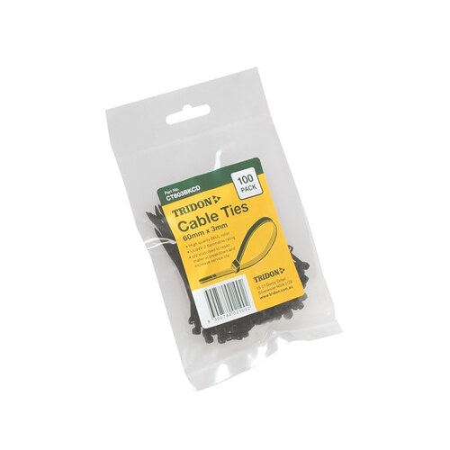Tridon Cable Tie Black 60x3mm Pk100 CT603BKCD
