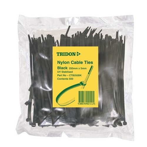 Tridon Cable Tie Black 250x5mm Pk500 CTB255BK