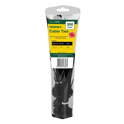 Tridon Cable Tie Black 3x100mm Pk300 Tube CTP22