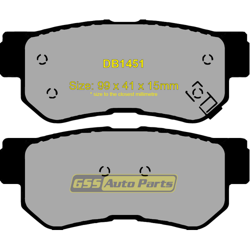 Budget Rear Brake Disc Pads DB1451 DB1451 suits SANTA FE 10/00 on, TERRACAN 3.5L, OPTIMA 2.5L 05/01 on