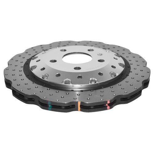DBA 5000 Series T3 Cross Drilled & Dimpled Fully Assembled 2-piece Silver Hat Brake Rotor (1) DBA52835WSLVXD