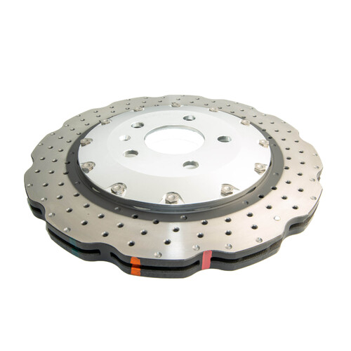 DBA 5000 Series T3 Cross Drilled & Dimpled Fully Assembled 2-piece Silver Hat Brake Rotor (1) DBA52841WSLVXD