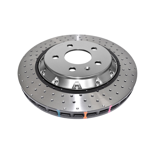 DBA 5000 Series T3 Cross Drilled & Dimpled Fully Assembled 2-piece Silver Hat Brake Rotor (1) DBA52844SLVXD