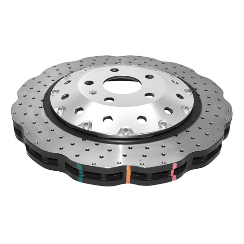 DBA 5000 Series T3 Cross Drilled & Dimpled Fully Assembled 2-piece Silver Hat Brake Rotor (1) DBA52844WSLVXD