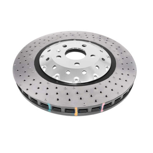 DBA 5000 Series T3 Cross Drilled & Dimpled Fully Assembled 2-piece Silver Hat Brake Rotor (1) DBA53004SLVXD