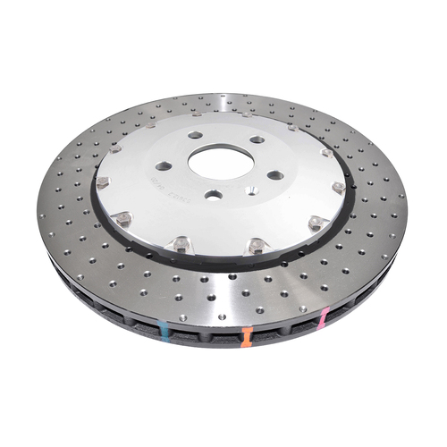 DBA 5000 Series T3 Cross Drilled & Dimpled Fully Assembled 2-piece Silver Hat Brake Rotor (1) DBA53912SLVXD
