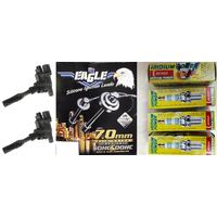 Eagle 7mm Ignition Leads, 4 Denso Iridium Plugs & 2 Denso Coils E74654-IKH20TT-C