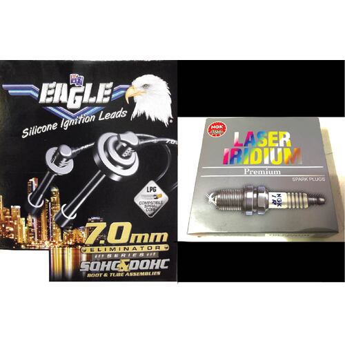  Eagle 7mm Ignition Leads & 4 NGK Iridium Spark Plugs E74800 SILFR6A   suits Subaru with all 90deg standard coil boots - Refer Image