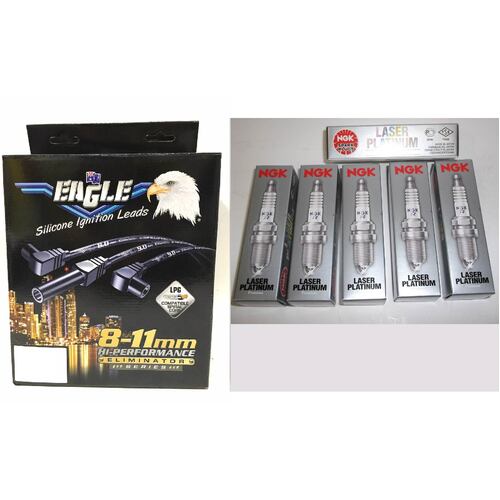  Eagle 8mm Ignition Leads & 6 NGK Platinum Spark Plugs E86837 PLZTR5A-13   suits Chrysler Grand Voyager RG 3.3L V6