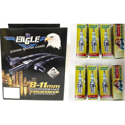  Eagle 8mm Ignition Leads with Heat Shieldidium Spark Plugs E88591-2 IT16TT   suits Chev Holden V8 5.7L Gen 3 LS1 engine