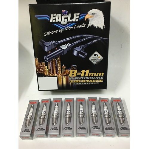  Eagle 8mm Ignition Leads & 8 NGK Iridium Spark Plugs E88687 TR55IX   suits Ford Falcon AU V8 (non-XR8)