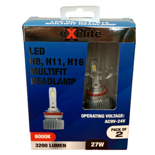 Exelite Multifit Led Headlight Globes 6000K 3200 Lumen (2Pc) H8 H11 H16 EXMF1