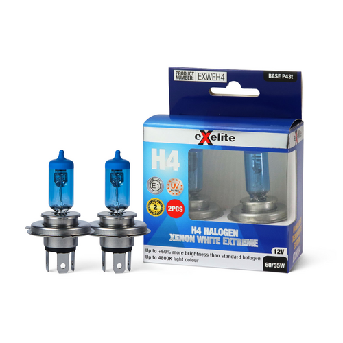 Exelite Halogen H4 Xenon White Extreme Globes (2PK) 12V 60/55W P43t EXWEH4