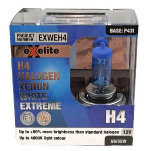 Exelite Headlight Globes - H4 Halogen 12V 60/55W (2 Pack) EXWEH4
