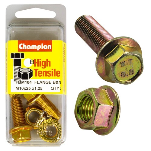 Champion Fasteners Pack Of 3 M10 X 25 X 1.25Mm High Tensile Zinc Plated Hex Flange Bolts 3PK FBM104