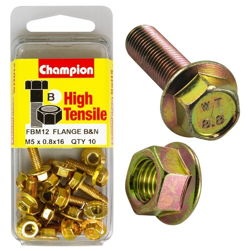 Champion Fasteners Pack Of 5 M5 X 16Mm High Tensile Hex Set Screws And Nuts - Zinc Plated 5PK FBM12
