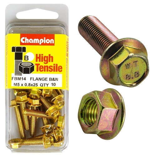 Champion Fasteners Pack Of 5 M5 X 25Mm High Tensile Hex Set Screws And Nuts - Zinc Plated 5PK FBM14