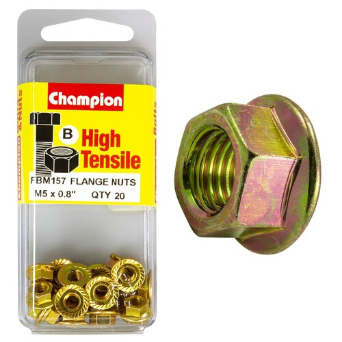 Champion Fasteners Pack Of 5 M5 X 0.8Mm High Tensile Flanged Hex Nuts - Zinc Plated 5PK FBM157