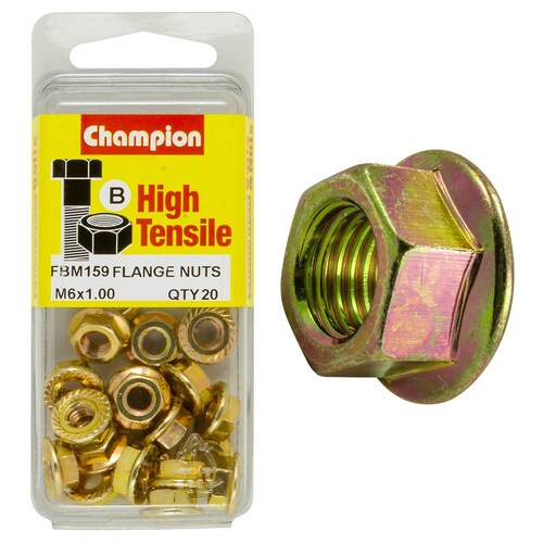 Champion Fasteners Pack Of 5 M6 X 1.00Mm High Tensile Flanged Hex Nuts - Zinc Plated 5PK FBM159